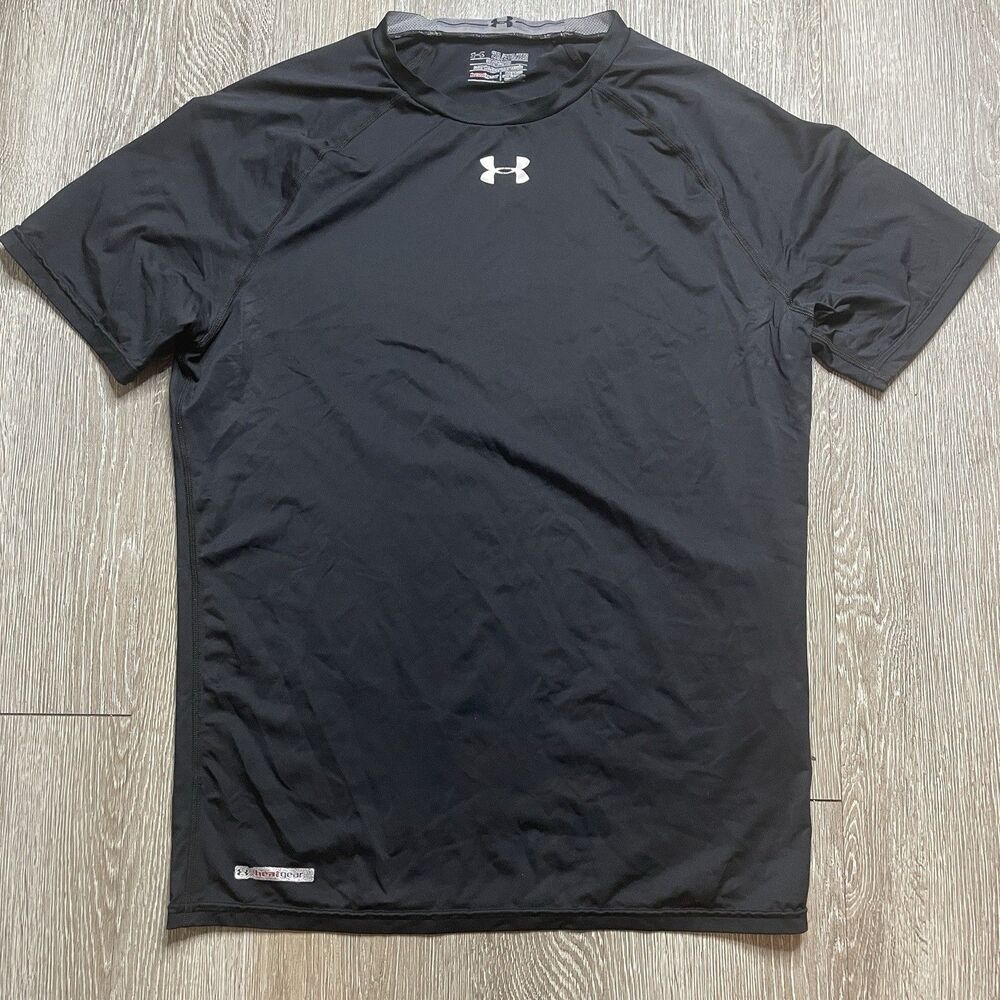 Under Armour Shirt Mens 2XL Black Heat Compression Gym Short Sleeve Running